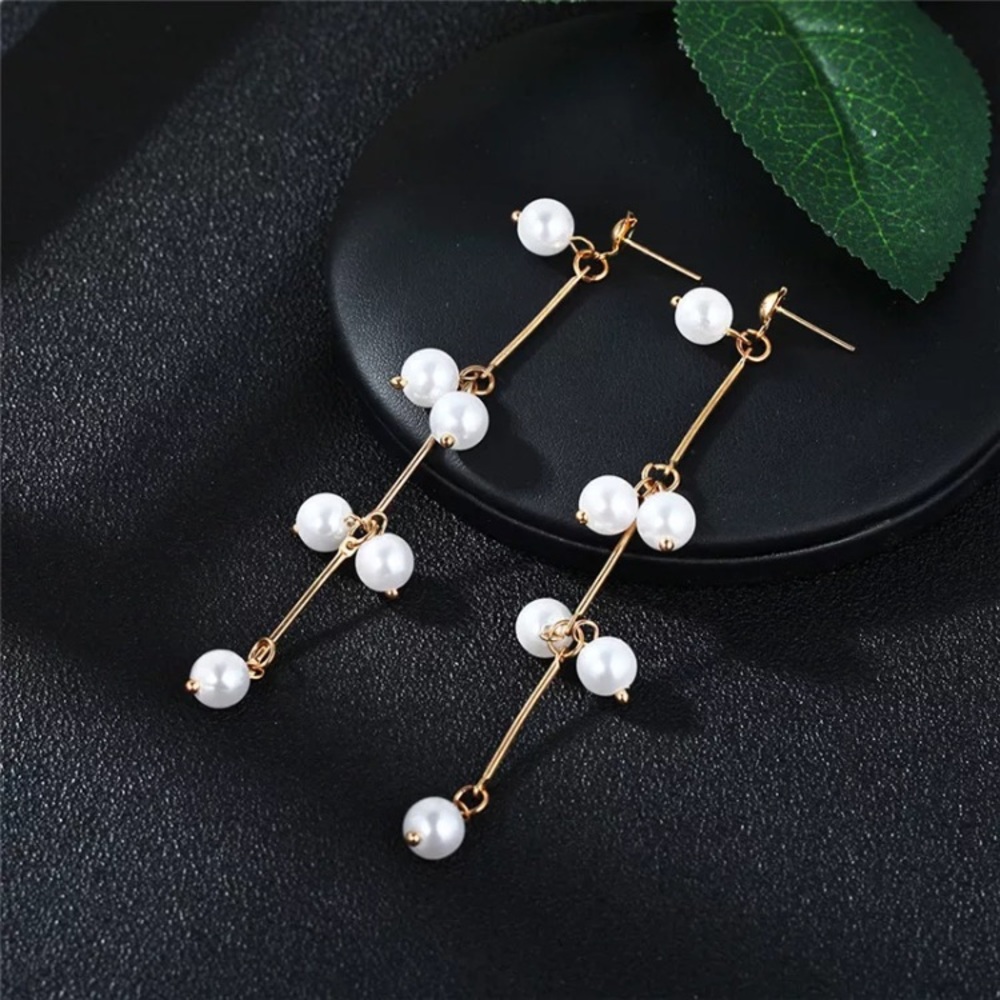 Gold Tone Faux Pearl Earrings